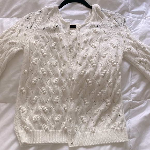 Sezane White Cotton Cable Knit Cardigan with Bell Sleeves - S - Picture 6 of 10